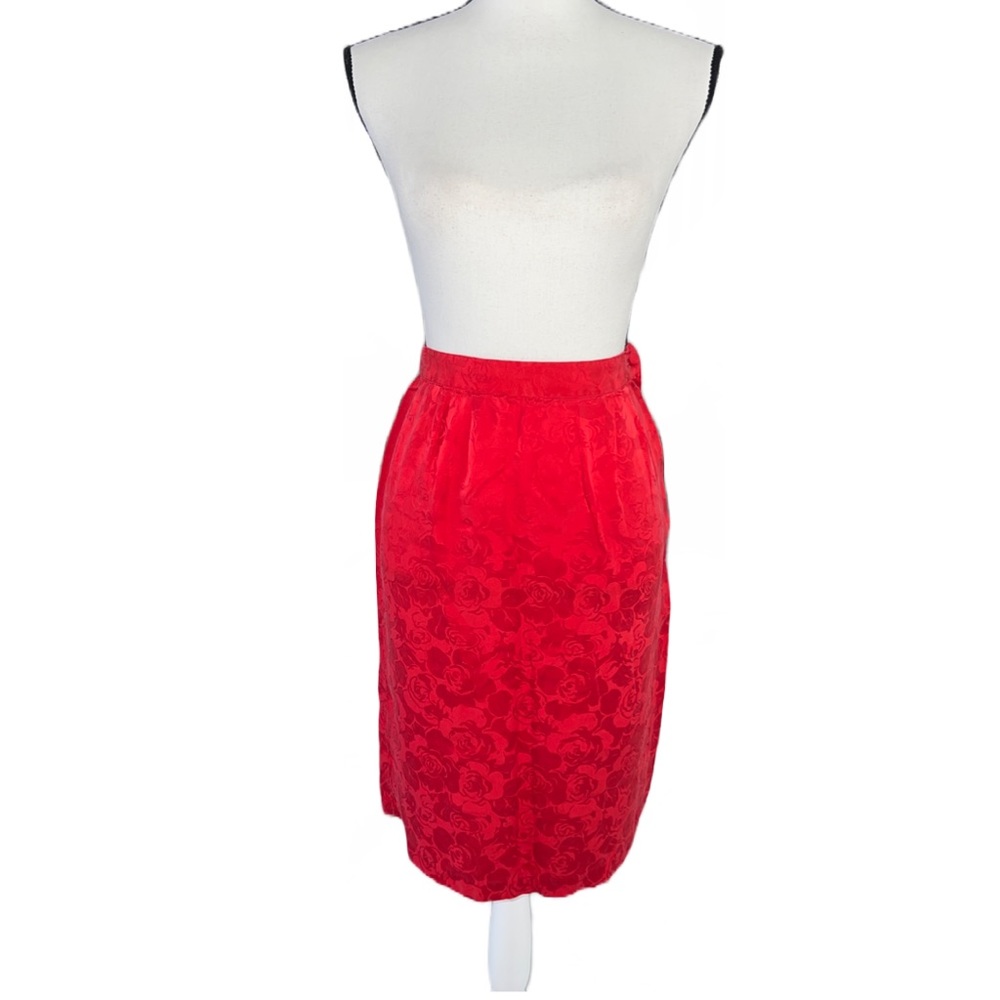 Vintage 80’s GEOFFREY CRAIG Red Floral Silk Skirt - Size Small - Picture 3 of 6